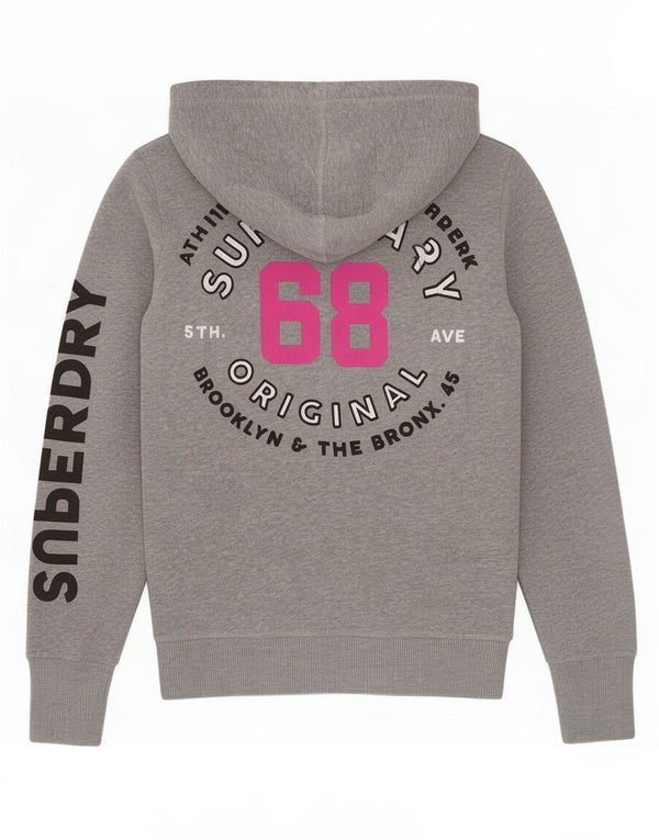 Superdry Pull à capuche zippé Brooklyn Graphic pour femme UK 6 XS Gris Coton