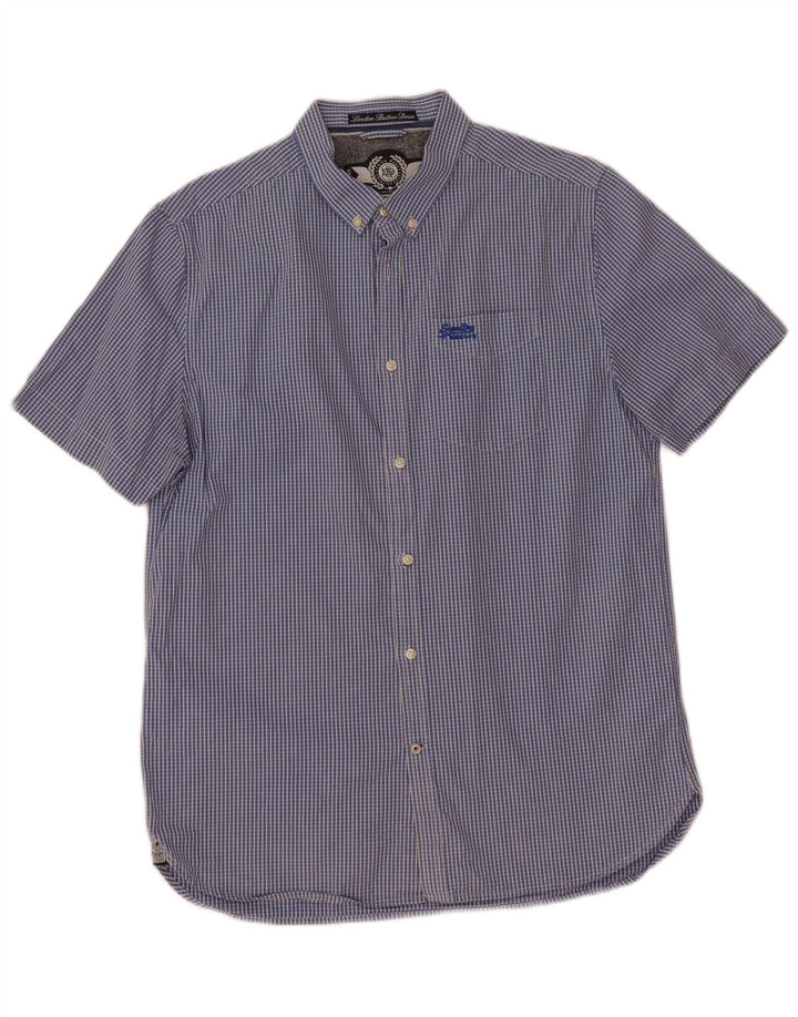 Superdry Chemise à manches courtes XL en coton à carreaux bleu
