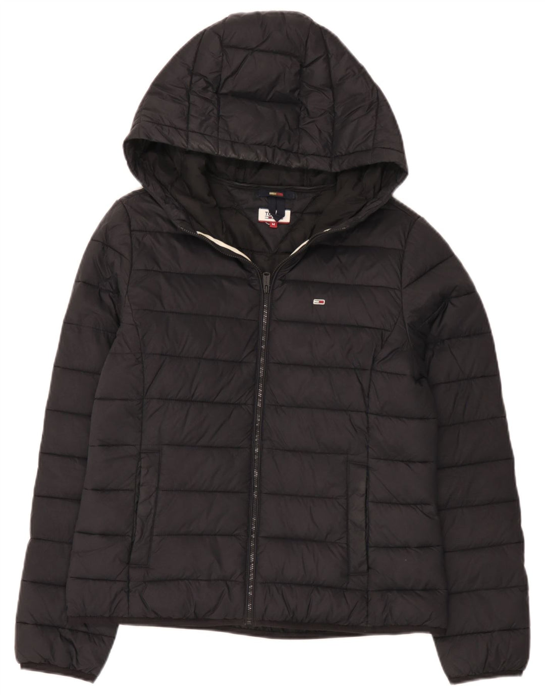 Tommy Hilfiger Veste matelassée à capuche pour femme UK 14 Medium Noir Polyamide