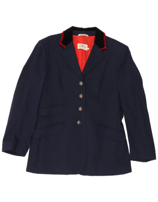 vintage Womens Riding 4 Bouton Blazer Veste IT 42 Laine Bleu Marine Moyenne