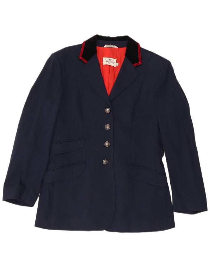 vintage Womens Riding 4 Bouton Blazer Veste IT 42 Laine Bleu Marine Moyenne