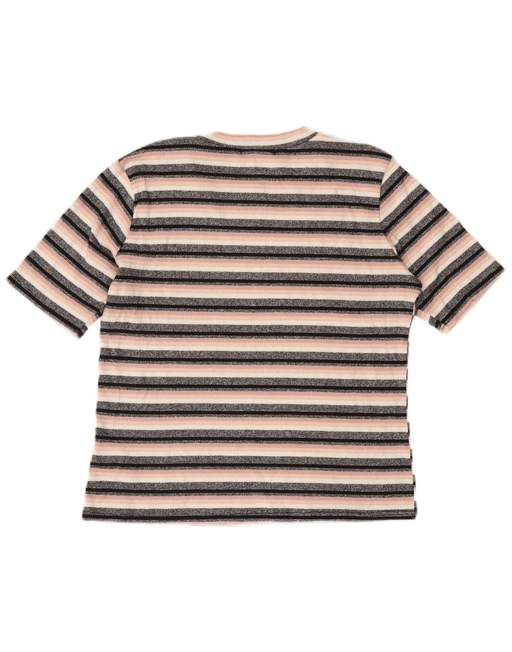 OASIS T-shirt court pour femme UK 14 Grande viscose rayée noire