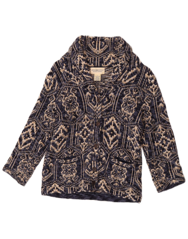 Ralph Lauren Pull cardigan à motif abstrait pour femme UK 8 Small Bleu marine