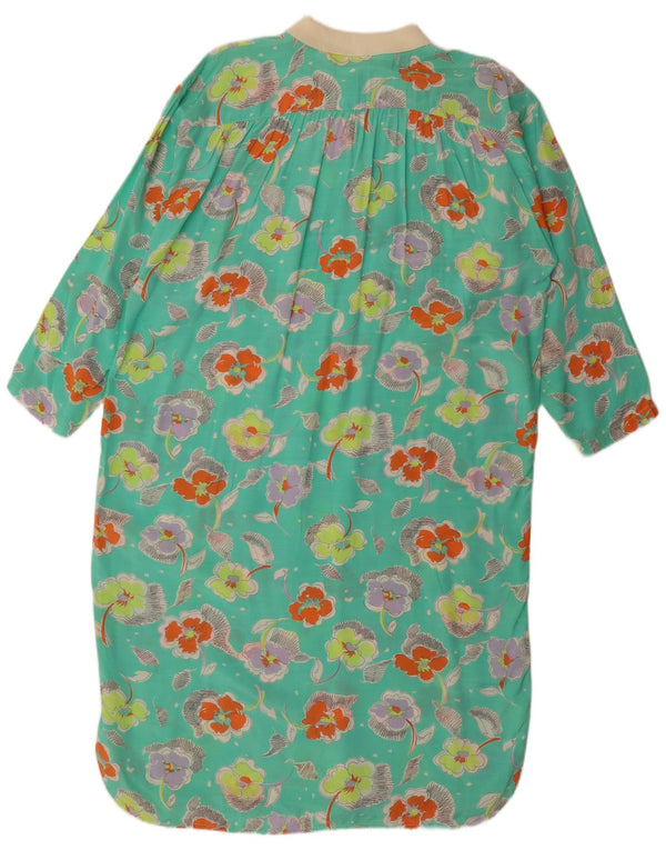 Vintage Womens Long Sleeve Shift Dress IT 44 Medium Turquoise Floral