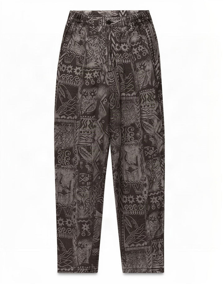 Pantalon fuselé à motif abstrait vintage pour femmes W24 L30 Gris
