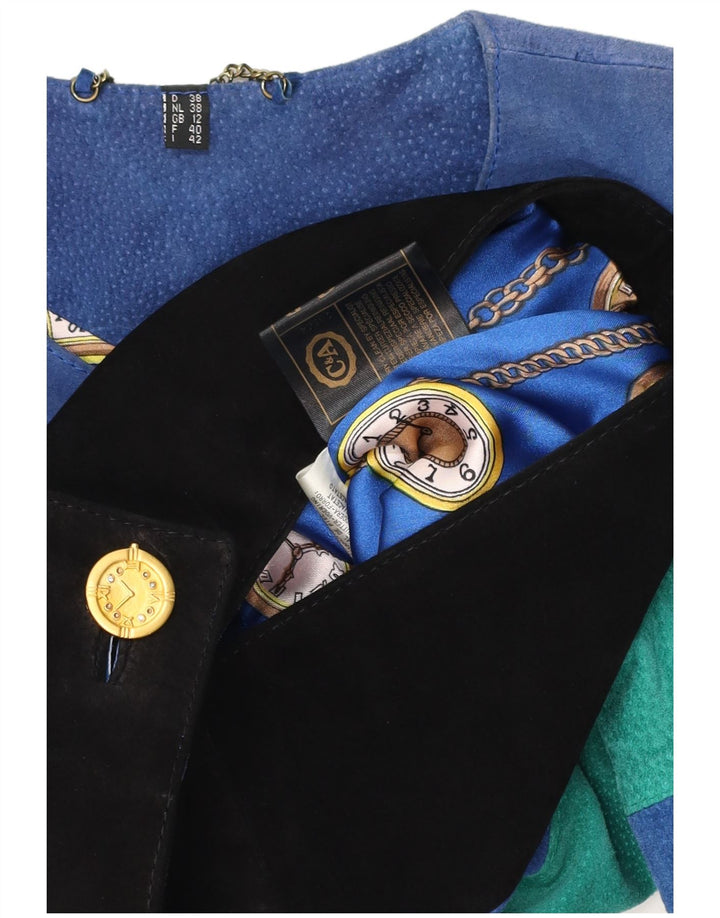 C & A Veste en daim crop graphique pour femme UK 12 Bleu moyen Colourblock