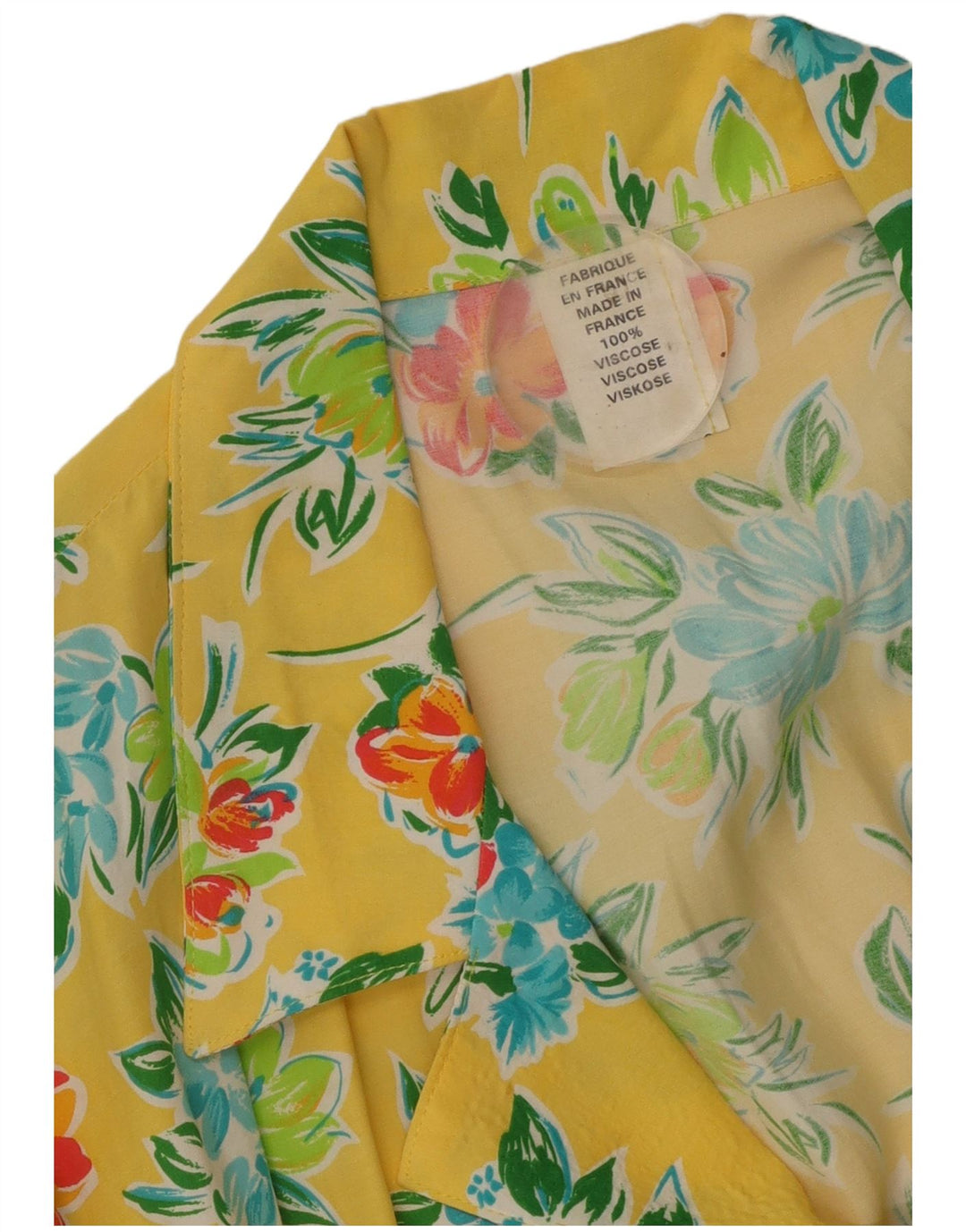 VINTAGE Robe chemise à manches courtes femme UK 14 Medium Yellow Floral