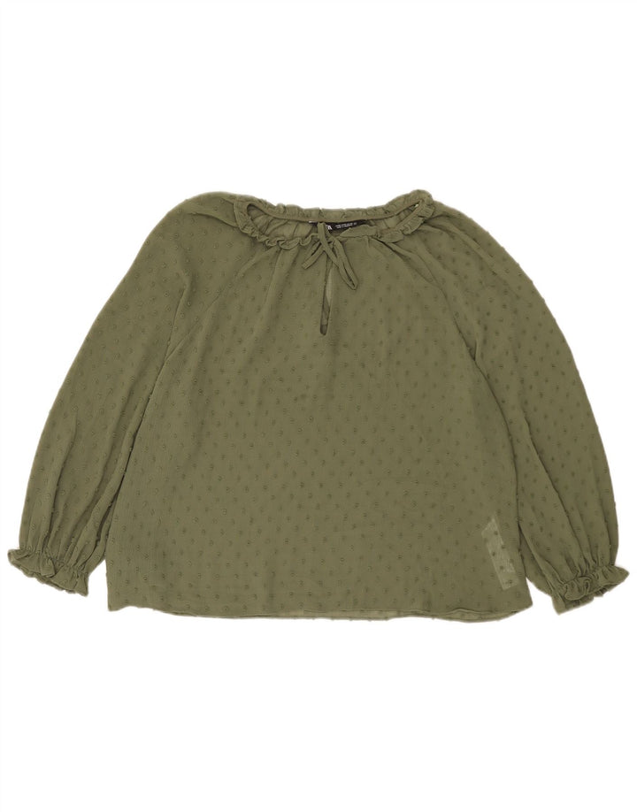 Zara Chemisier transparent à manches 3/4 pour femme UK 14 Kaki moyen à pois