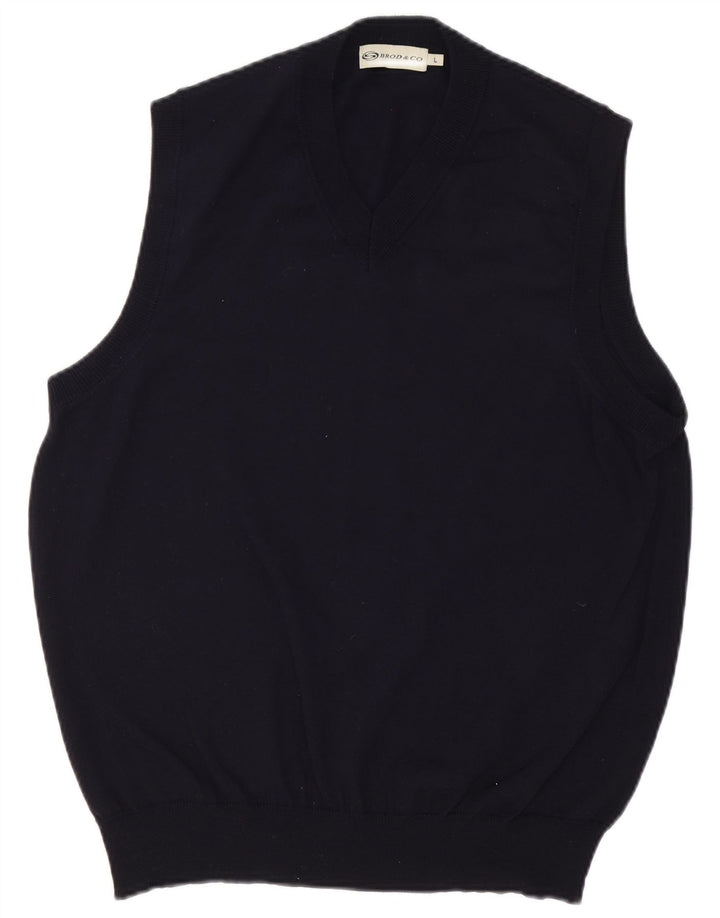 vintage Mens Vest Tank Top Grand Bleu Marine Polyacrylique