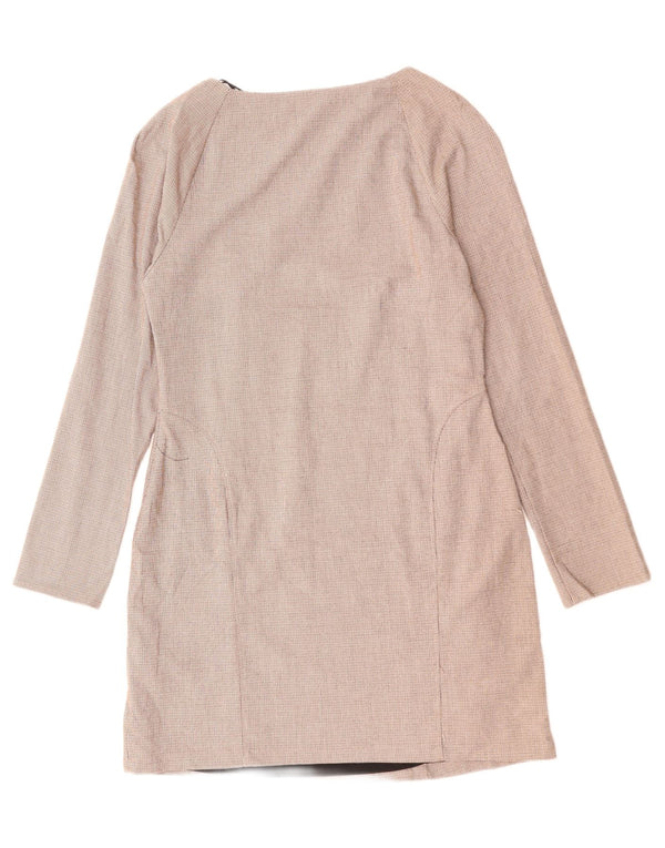 ZARA Robe fourreau à manches longues pour femme UK 20 2XL Beige à carreaux en polyester