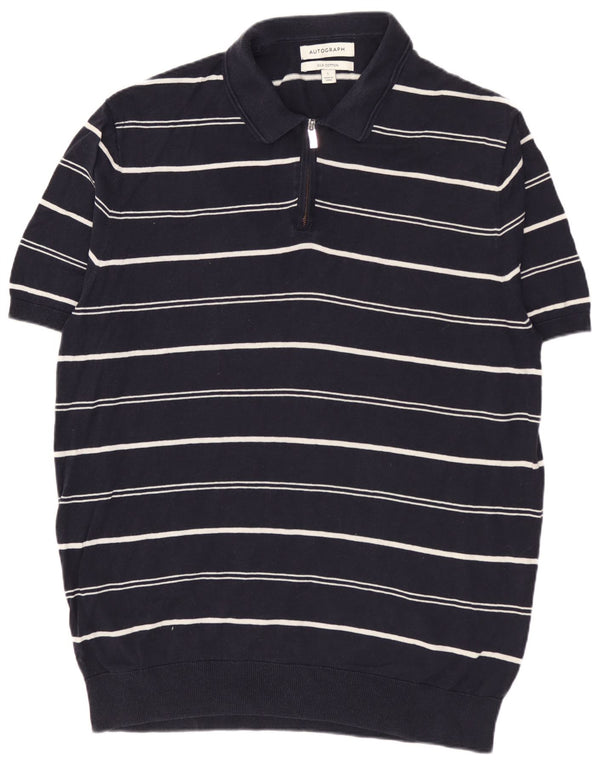 MARKS & SPENCER Mens Autograph Polo Neck Jumper Sweater Large Navy Blue