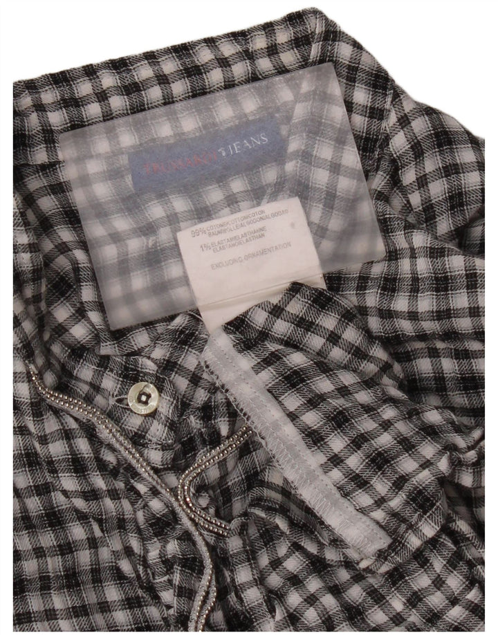Trussardi Jeans Chemise à volants sur le devant pour femme UK 14 Grand noir à carreaux en coton