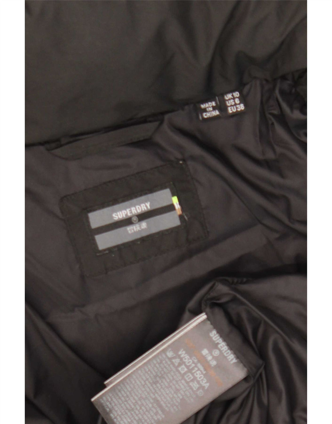 Superdry Veste matelassée à capuche pour femme UK 10 Small Noir Polyester