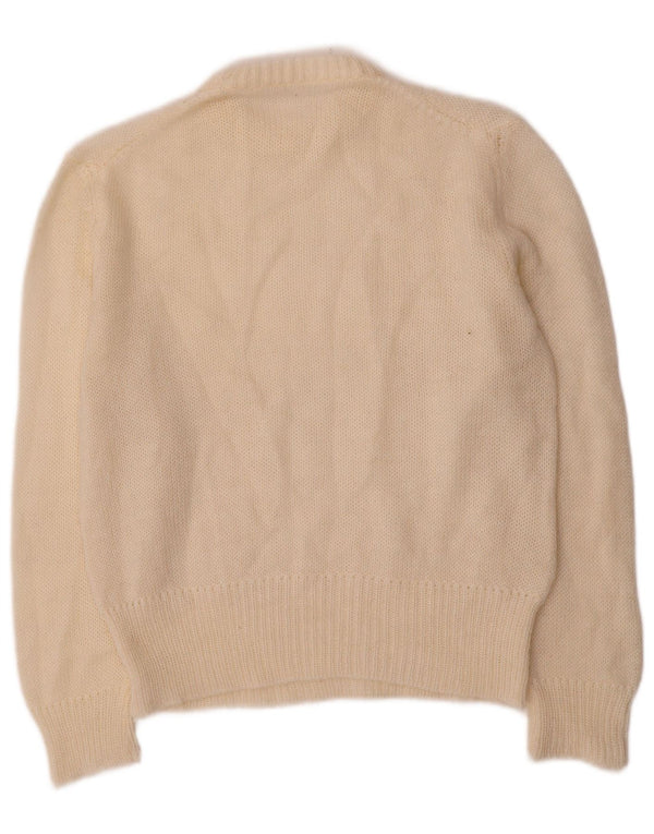vintage Femme Crew Neck Jumper Pull UK 12 Moyen Off White