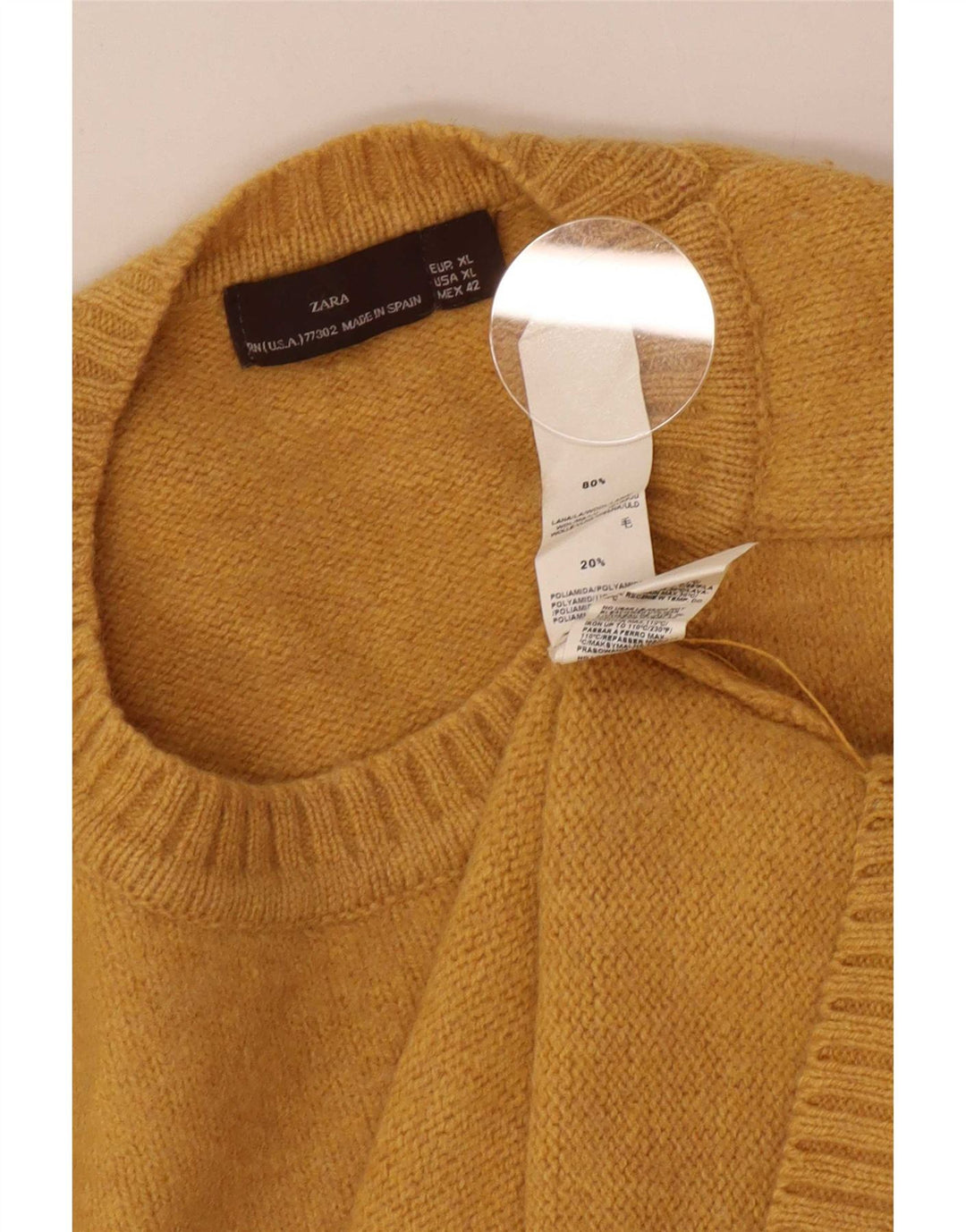 Zara Pull ras du cou pour homme XL en laine jaune