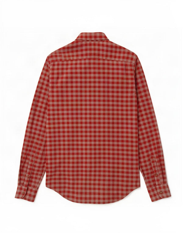 Zara Chemise Slim Fit Petit Coton Vichy Rouge Homme
