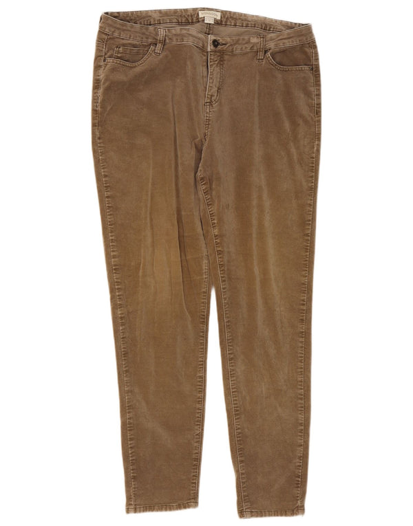 Monsoon Womens Skinny Velvet Casual Trousers UK 18 XL W38 L30 Beige Cotton