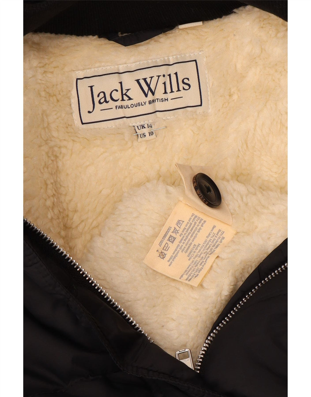 JACK WILLS Veste matelassée à capuche pour femme UK 14 Large Noir Nylon