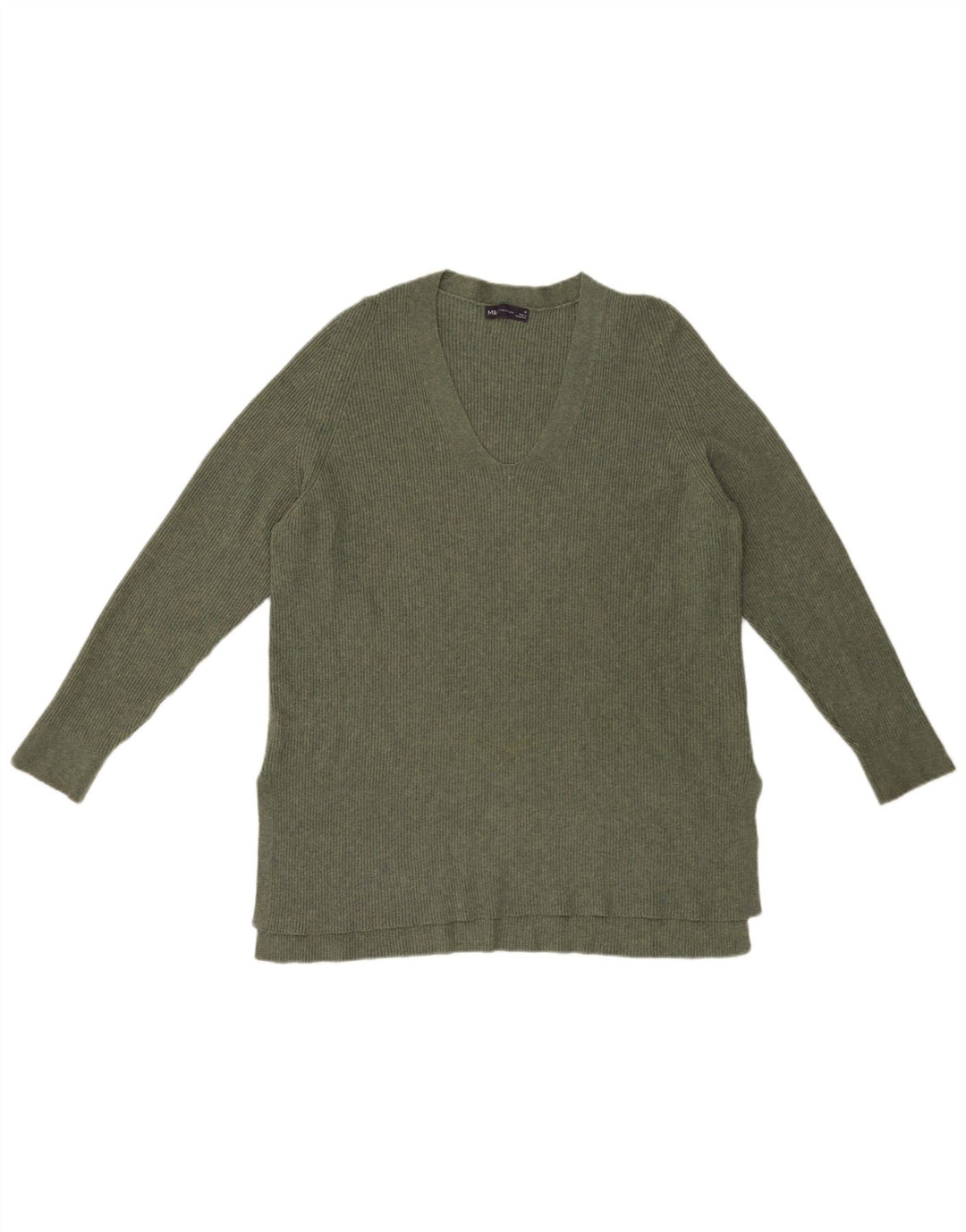 Marks & Spencer Pull col en V pour femme UK 16 Large Vert Polyester