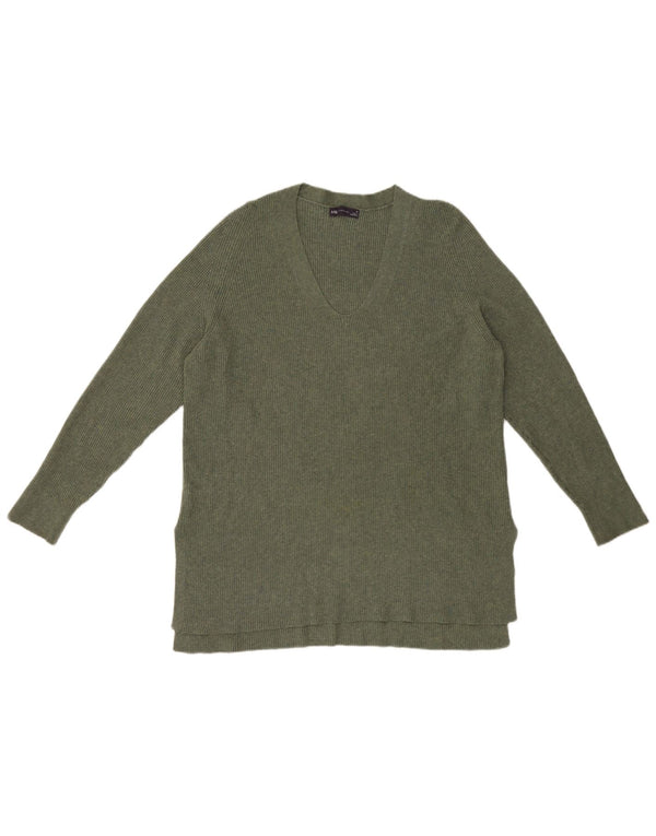 Marks & Spencer Pull col en V pour femme UK 16 Large Vert Polyester