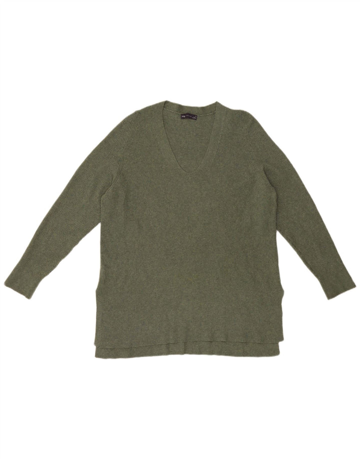 Marks & Spencer Pull col en V pour femme UK 16 Large Vert Polyester