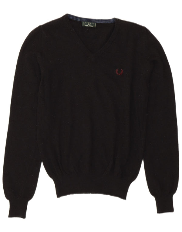 Fred Perry Pull court à col en V pour femme UK 10 Petite laine mérinos noire