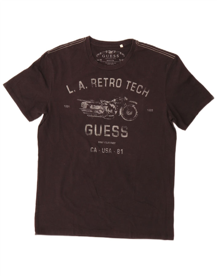 Guess Homme Regular Graphic T-Shirt Top Noir Moyen Coton