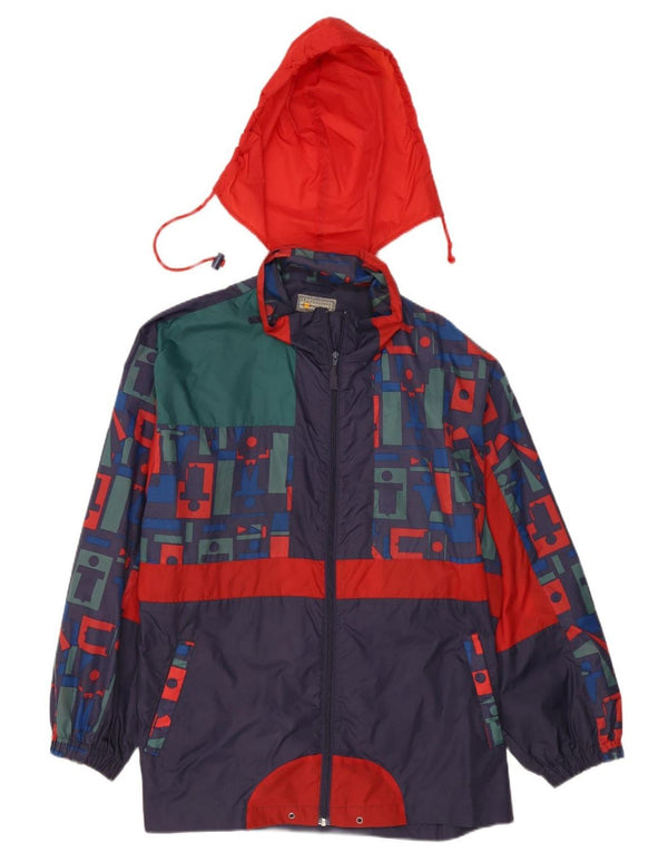 veste de pluie à capuche vintage pour homme UK 42 XL Bleu Marine Colourblock Nylon