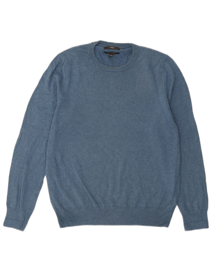 Marks & Spencer Pull Col Rond Homme Bleu Moyen Coton