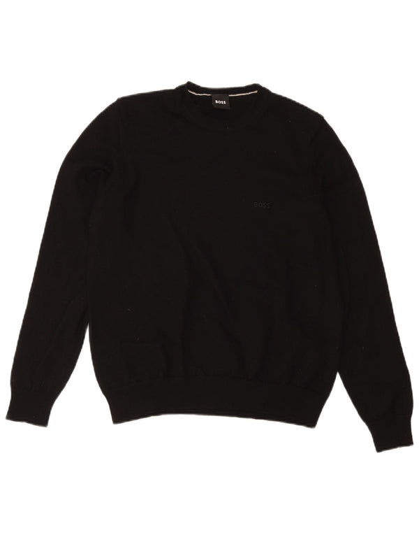 Hugo Boss Pull ras du cou pour homme en laine vierge noire Small