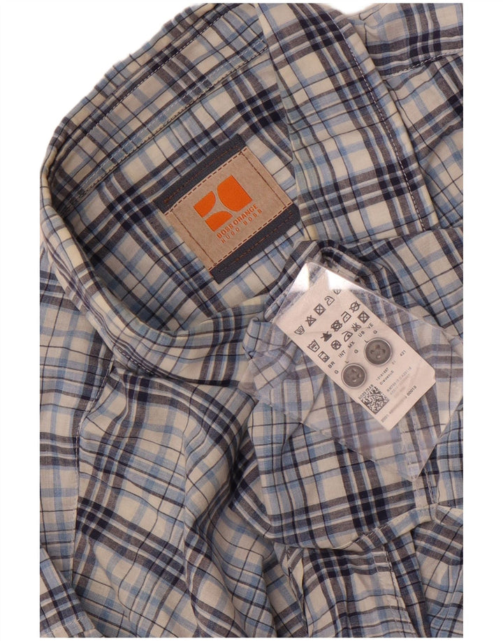 Hugo Boss Chemise Homme Grand Carreau Bleu Coton