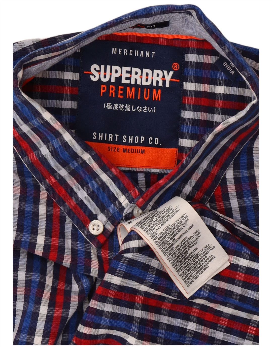 SUPERDRY Chemise à Manches Courtes Coupe Regular Homme Bleu Moyen à Carreaux en Coton