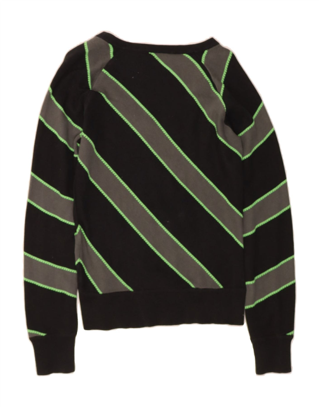 PUMA Womens V-Neck Jumper Sweater UK 14 Medium Black Striped Vintage Puma and Second-Hand Puma from Messina Hembry 