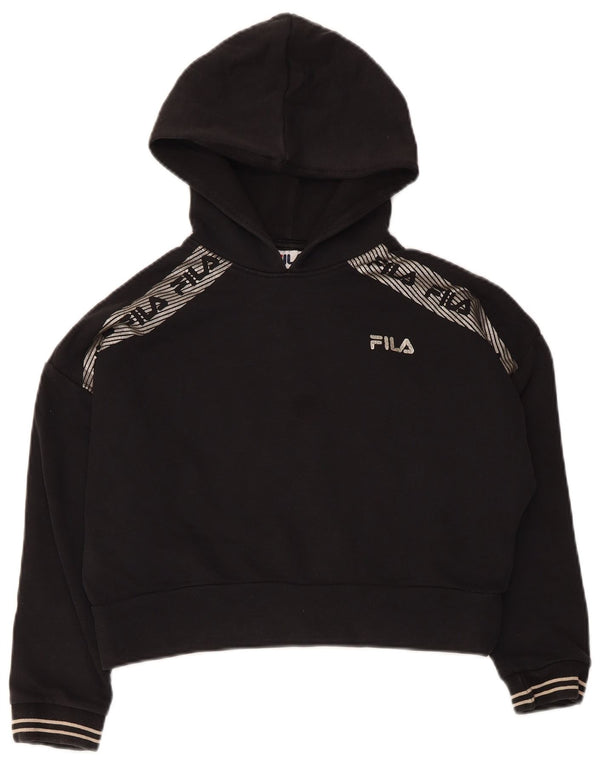 Fila Pull à capuche court graphique pour fille 9-10 ans Noir Coton