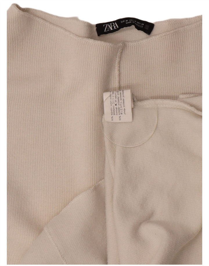 Zara Femme Top Manches Longues UK 14 Moyen Blanc Coton