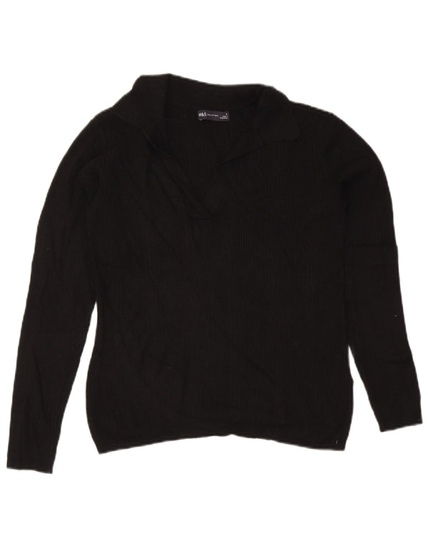 Marks & Spencer Pull col polo pour femme UK 12 Viscose noir moyen