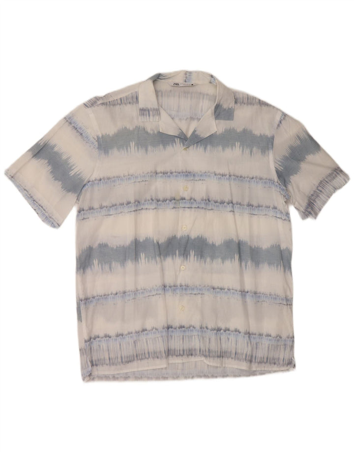 Chemise à manches courtes homme ZARA XL coton rayé bleu