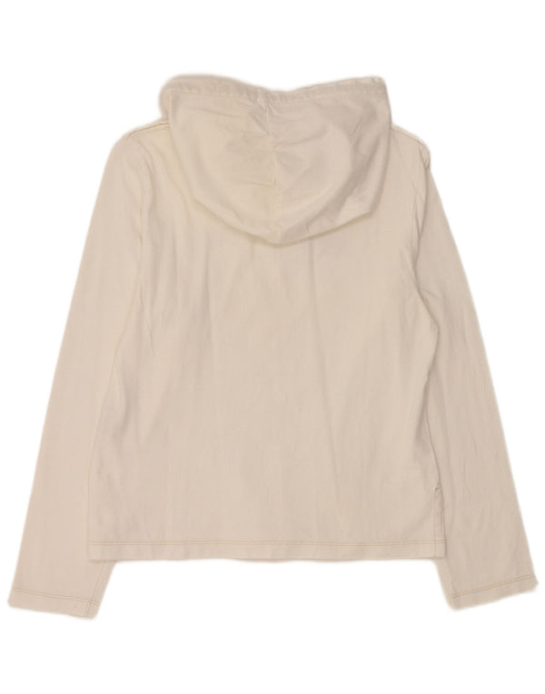 REPLAY Haut graphique à capuche à manches longues pour femme UK 14 Large Blanc Coton