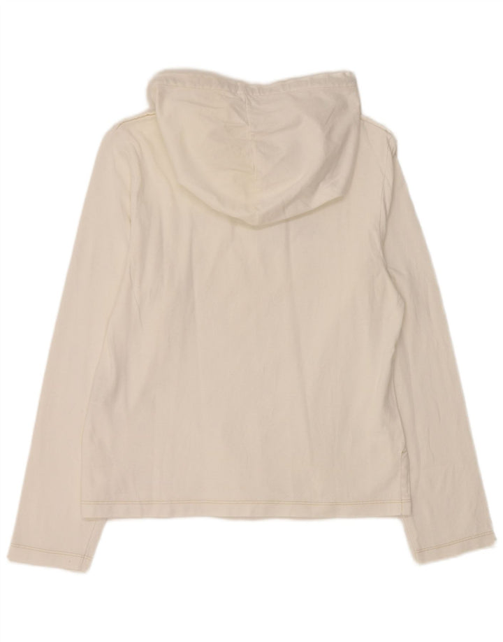 REPLAY Haut graphique à capuche à manches longues pour femme UK 14 Large Blanc Coton