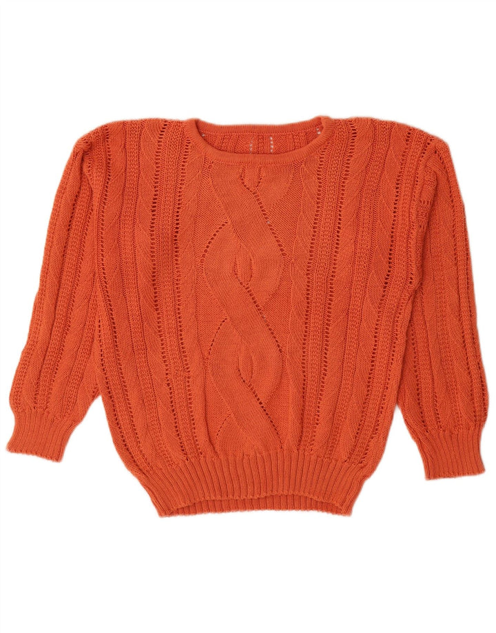 VINTAGE Pull ras du cou pour femme UK 14 Orange moyen