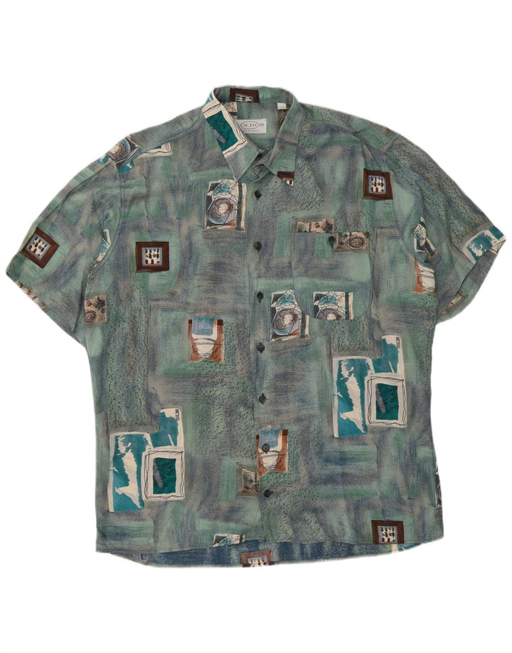 Coldor Chemise à manches courtes pour homme Taille 41/42 Grand Bleu Patchwork Viscose