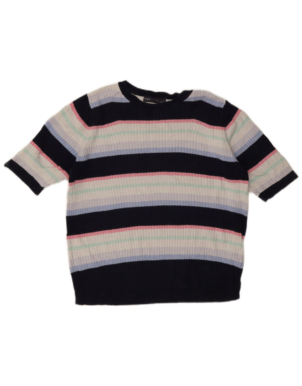 Marks & Spencer Haut T-Shirt Femme UK 16 Large Rayé Multicolore