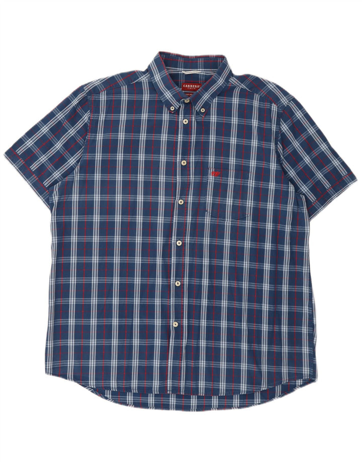 Carrera Chemise à manches courtes pour homme Coupe régulière 2XL Bleu à carreaux en coton