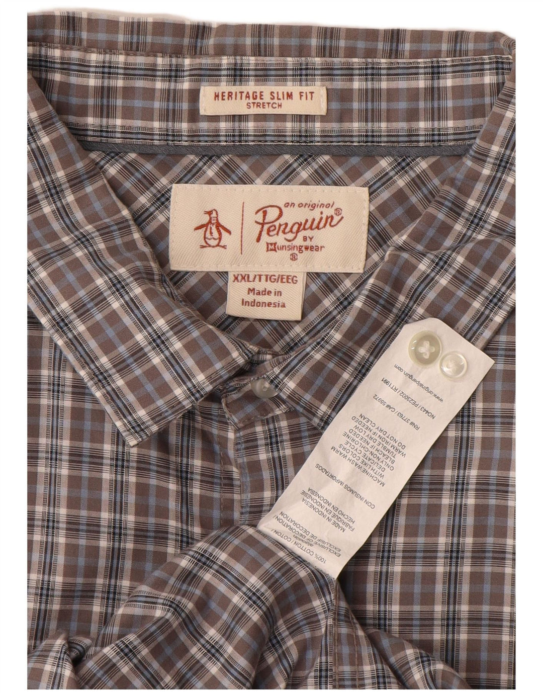 PENGUIN Chemise Heritage Slim Fit Homme 2XL Gris à Carreaux Coton