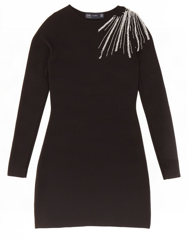 Zara Robe pull à manches longues pour femme UK 12 Medium Noir Viscose