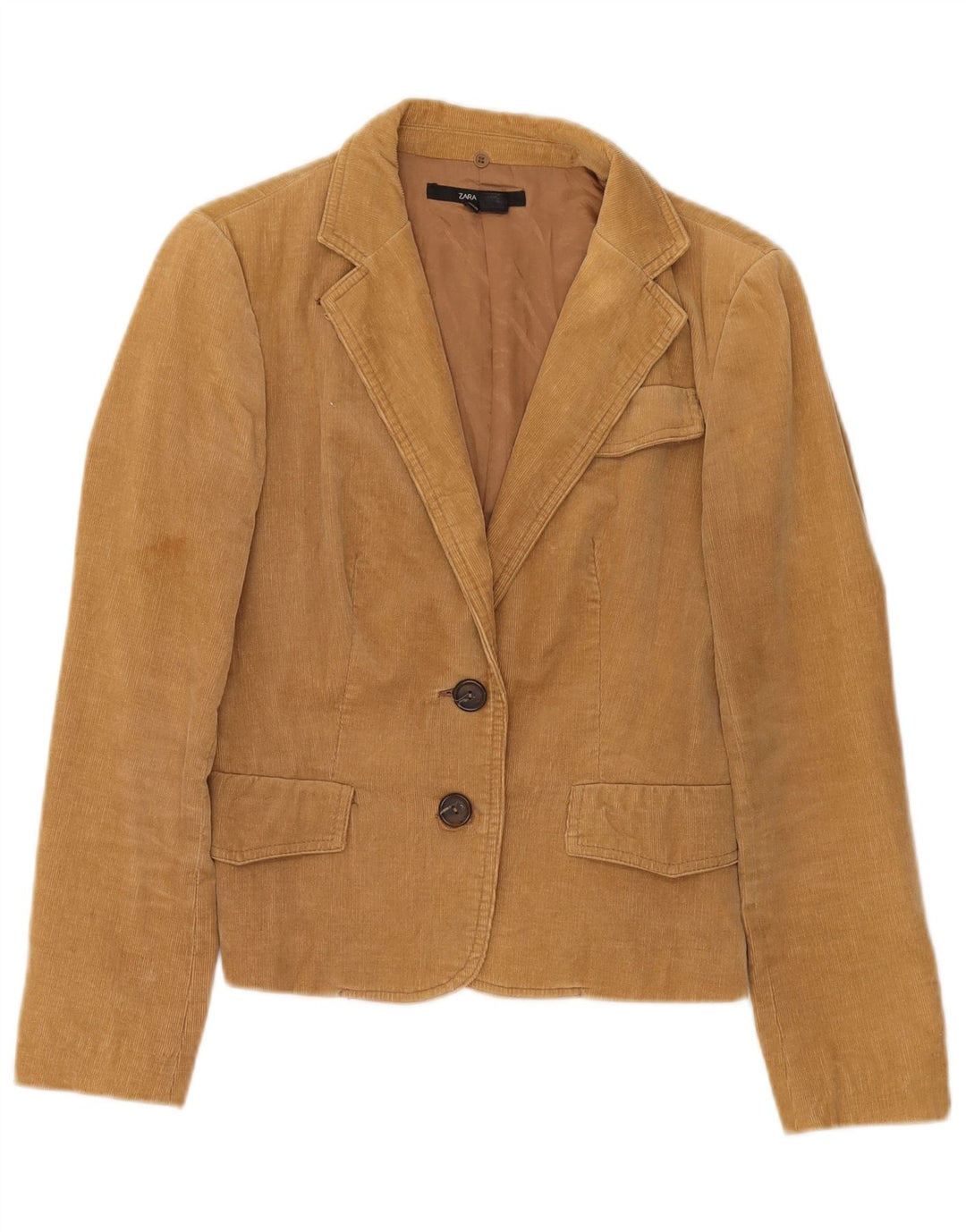 Zara Veste blazer en velours côtelé à 2 boutons pour femme UK 10 Petit coton beige