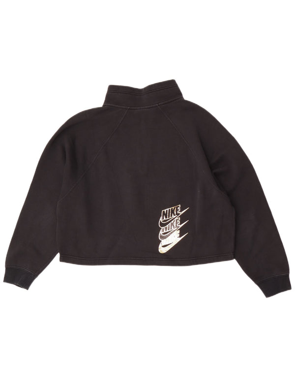 Nike Femme Crop Graphic Zip Neck Sweatshirt Jumper UK 16 Large Noir