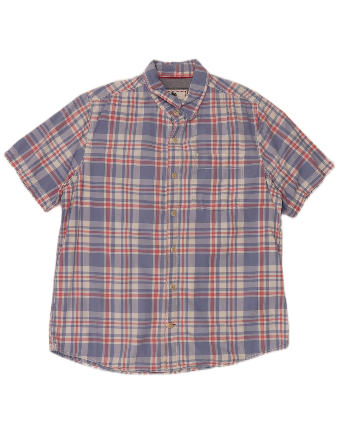 Fat Face Chemise à manches courtes pour homme en coton à carreaux bleus