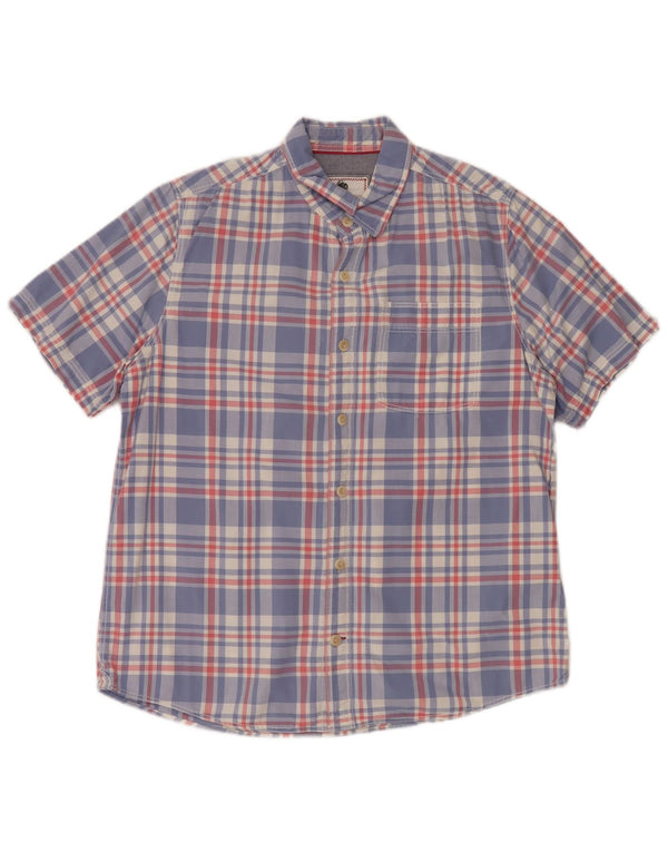 Fat Face Chemise à manches courtes pour homme en coton à carreaux bleus