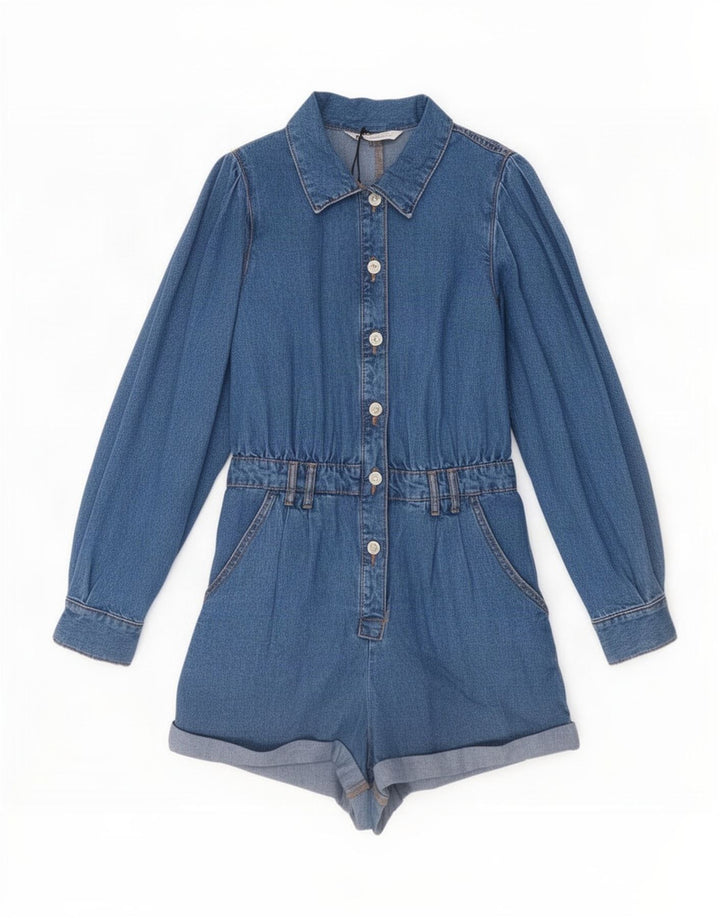 Zara Combishort en jean à manches longues pour femme UK 12 Bleu moyen